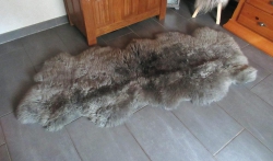 Natur Merino Schaffellteppich Läufer grau
