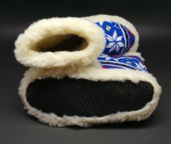 Hausschuhe Hüttenschuhe Lammfell Schaffell blau-weiss